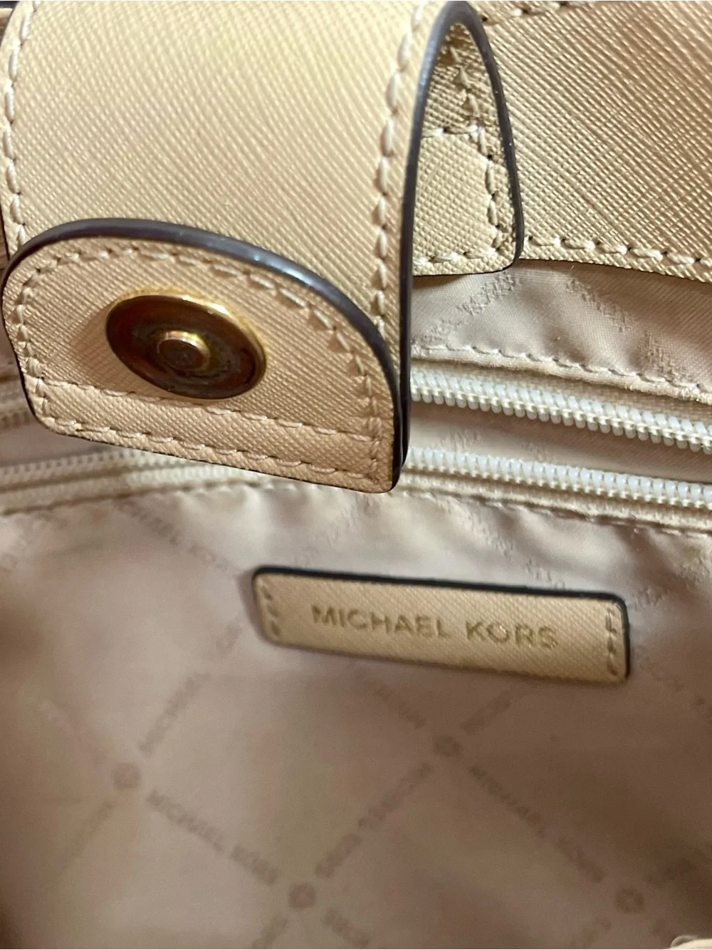 Michael Kors Beige Saffiano Leather Satchel with MK Charm